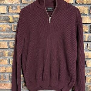 Collars and Co Textured Ribbed Quarter Zip 1/4 Pullover Mens Size XL Red Cotton